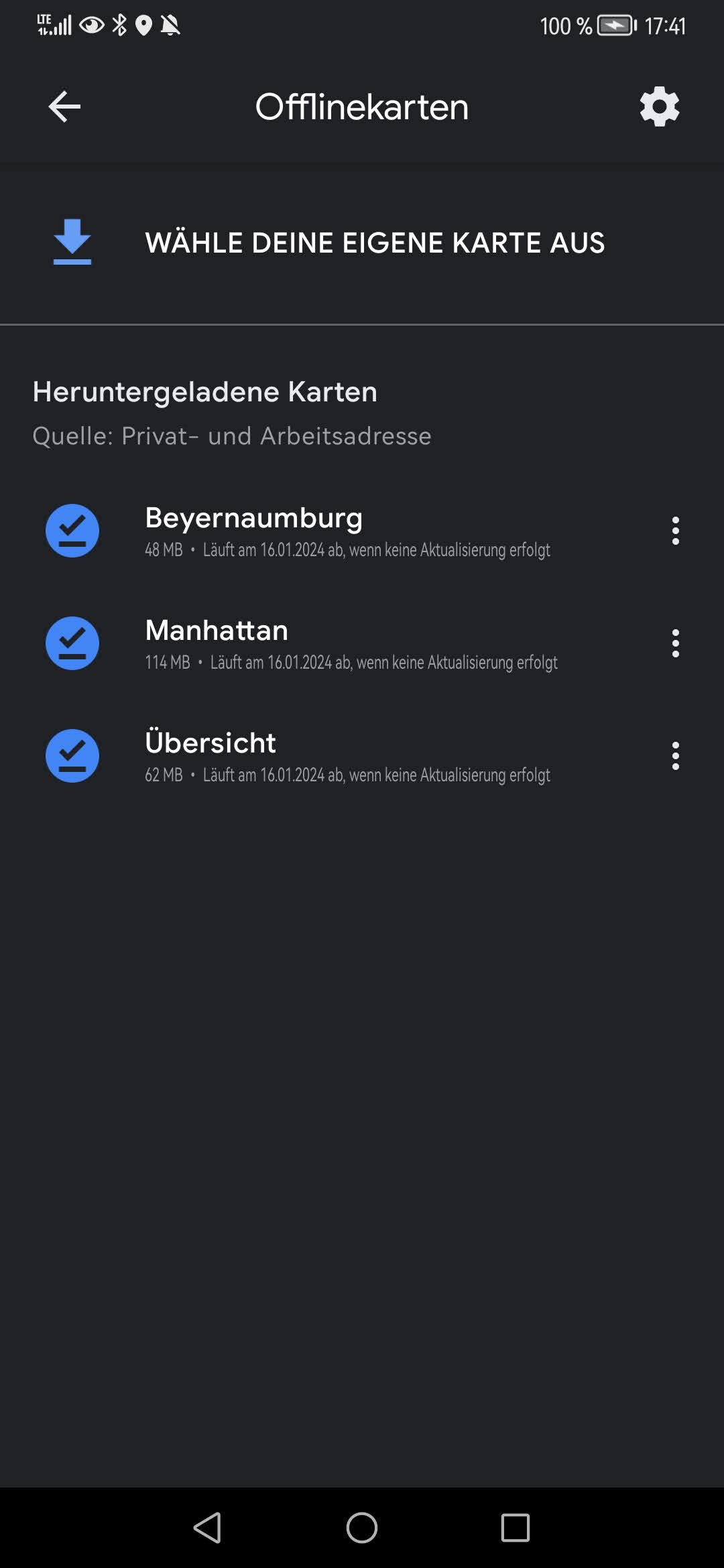 Die Verwaltung von Offlinekarten in der Google Maps App für Android