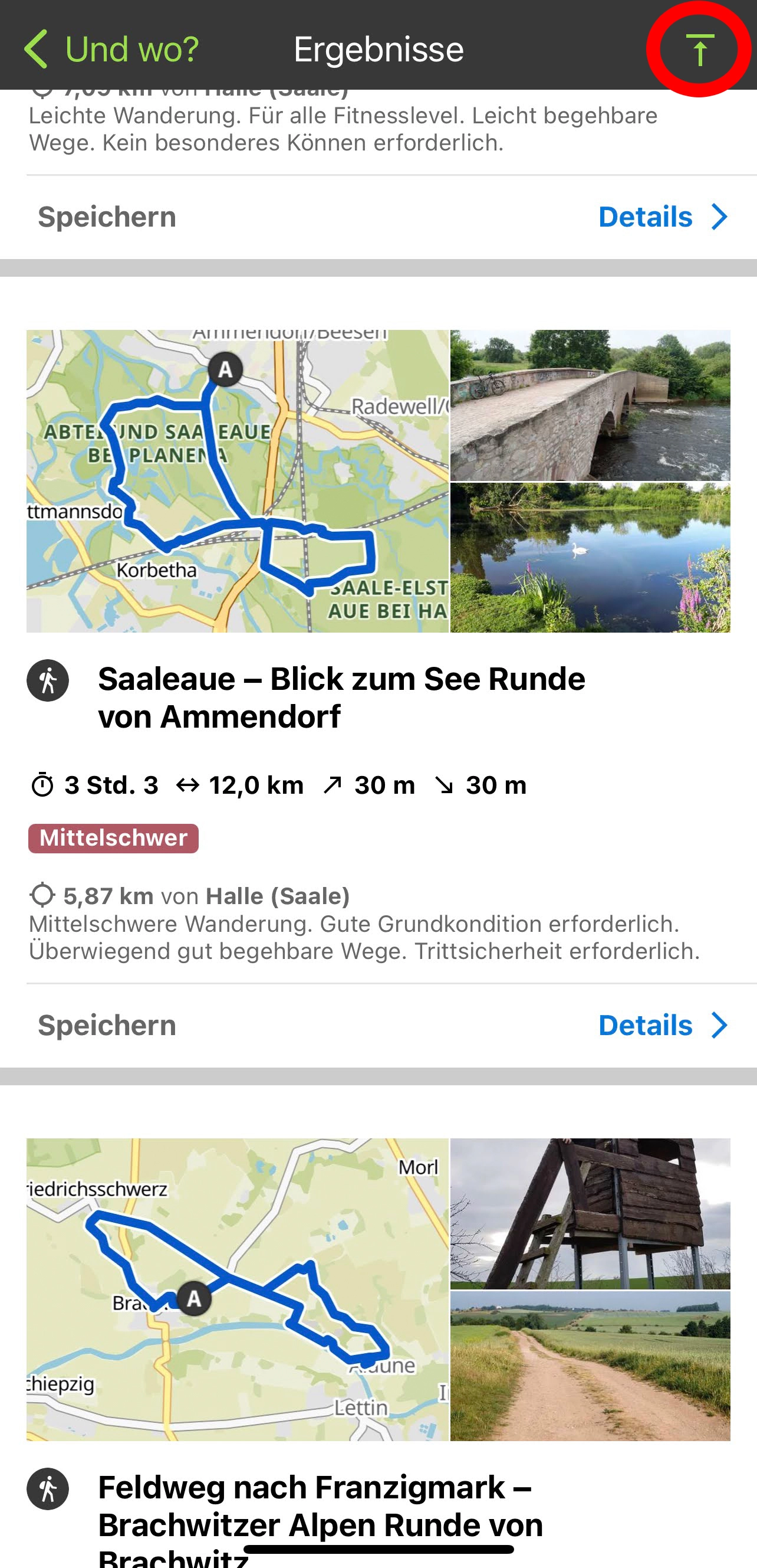 Spring zurück in der Komoot App Spring zurück in der Komoot App