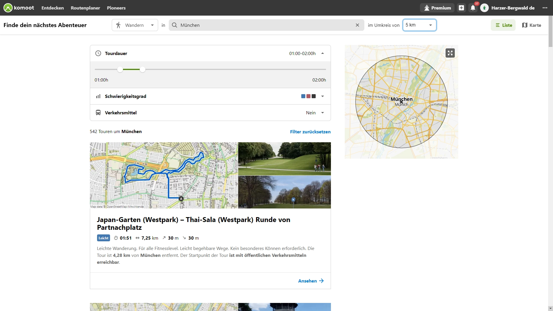 Textsuche Startseite Komoot